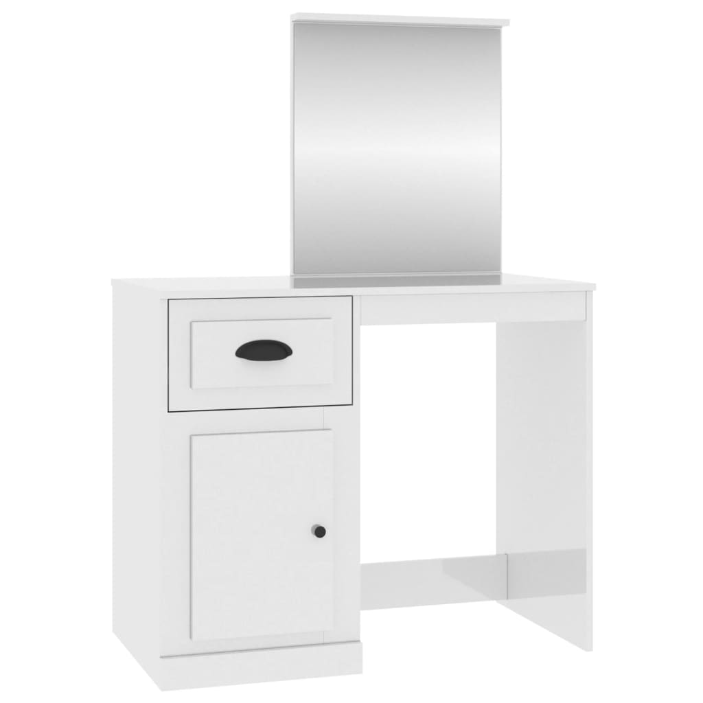 Toeletta Specchio Bianco Lucido 90x50x132,5cm Legno Multistrato