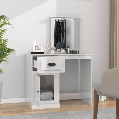 Toeletta Specchio Bianco Lucido 90x50x132,5cm Legno Multistrato