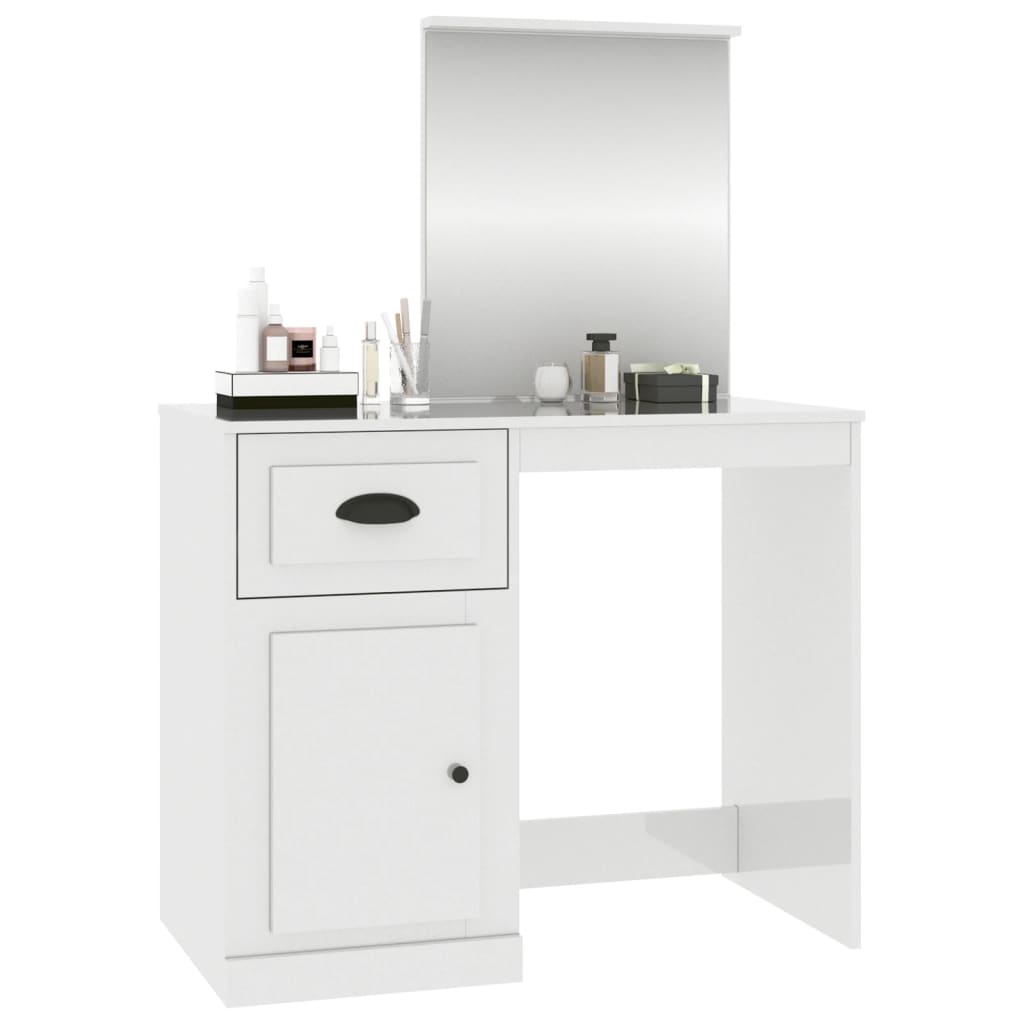 Toeletta Specchio Bianco Lucido 90x50x132,5cm Legno Multistrato