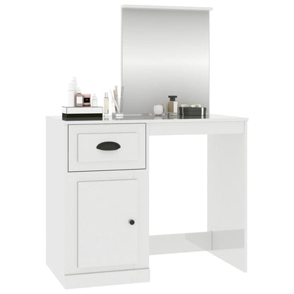 Toeletta Specchio Bianco Lucido 90x50x132,5cm Legno Multistrato