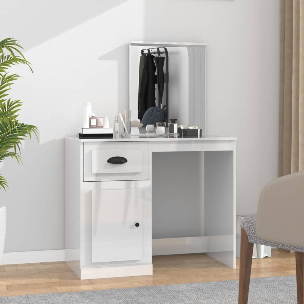 Toeletta Specchio Bianco Lucido 90x50x132,5cm Legno Multistrato