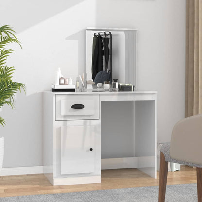Toeletta Specchio Bianco Lucido 90x50x132,5cm Legno Multistrato