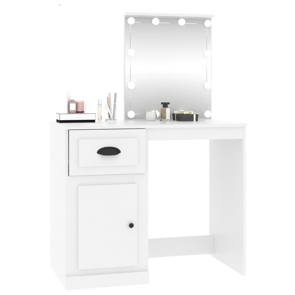 Toeletta con LED Bianca 90x50x132,5 cm Legno Multistrato