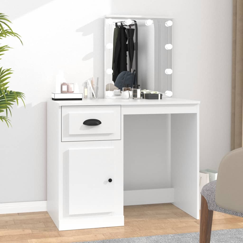 Toeletta con LED Bianca 90x50x132,5 cm Legno Multistrato