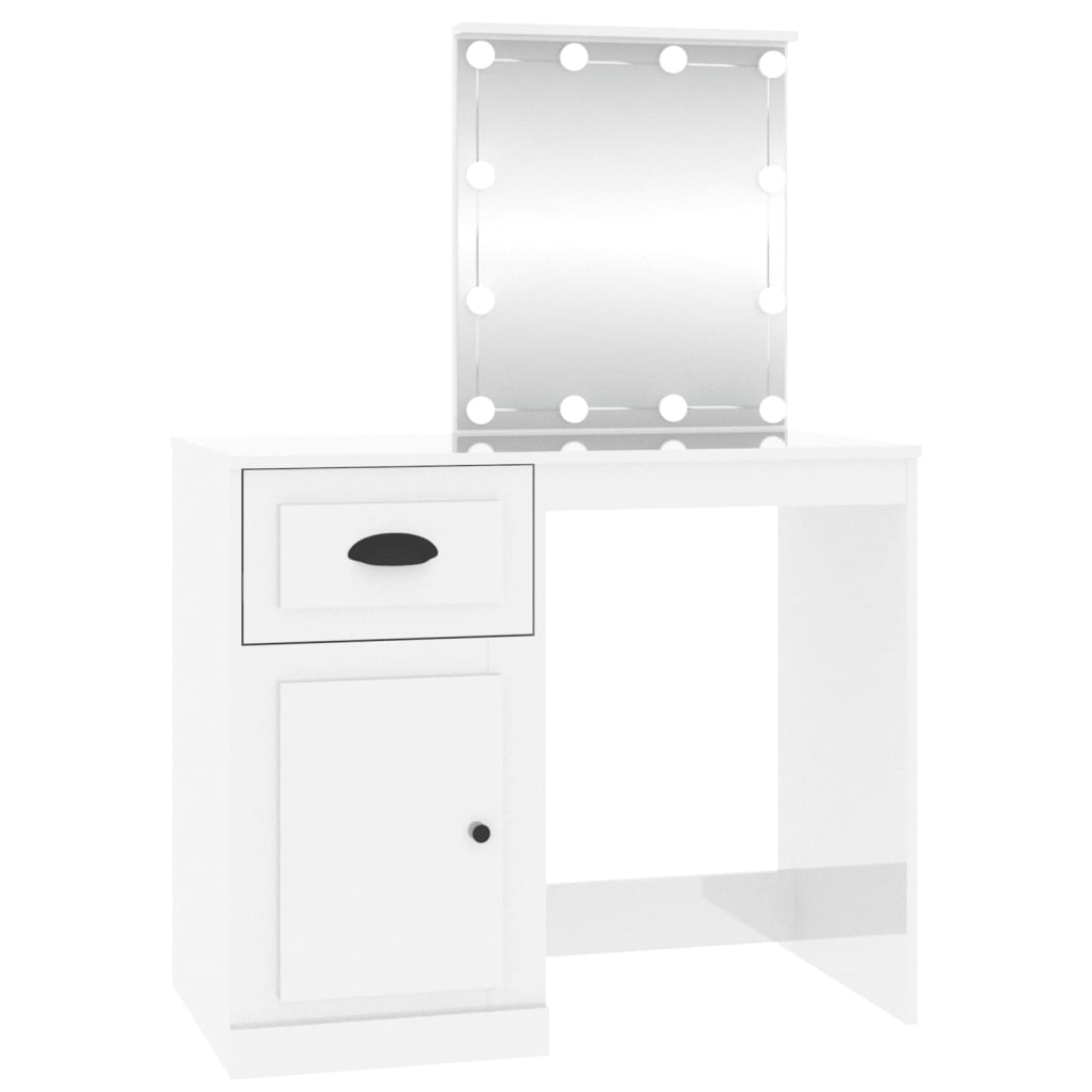 Toeletta con LED Bianco Lucido 90x50x132,5cm Legno Multistrato
