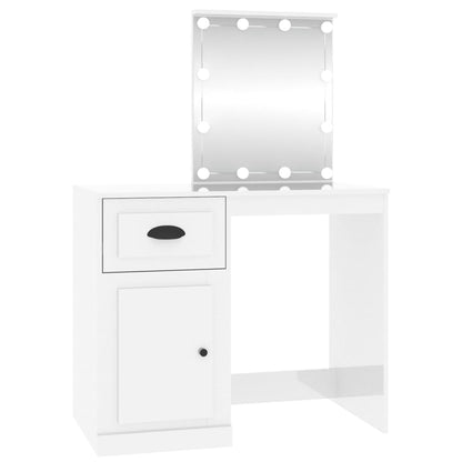 Toeletta con LED Bianco Lucido 90x50x132,5cm Legno Multistrato