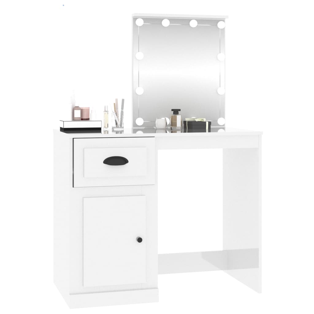 Toeletta con LED Bianco Lucido 90x50x132,5cm Legno Multistrato