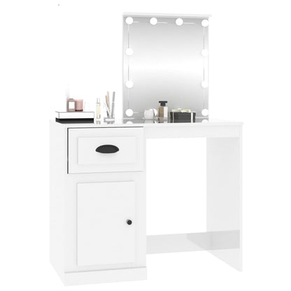 Toeletta con LED Bianco Lucido 90x50x132,5cm Legno Multistrato