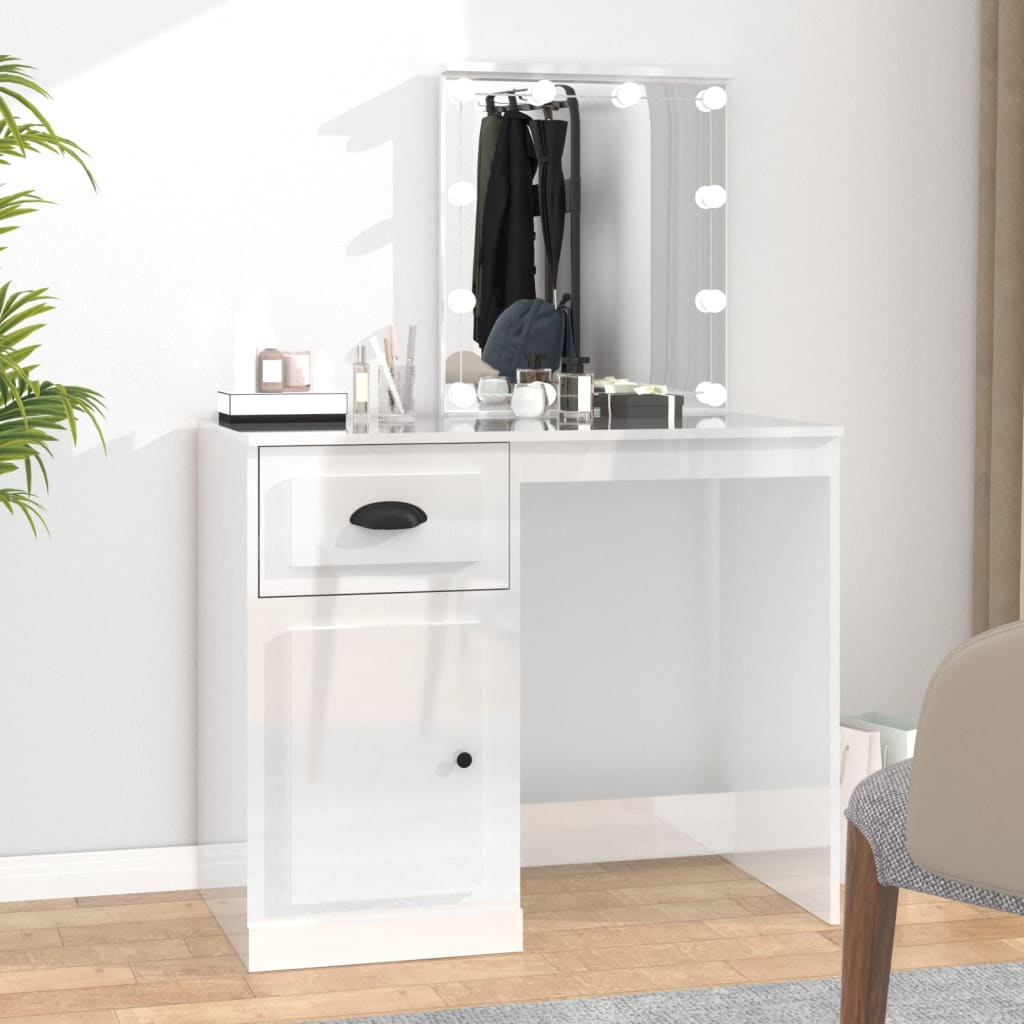 Toeletta con LED Bianco Lucido 90x50x132,5cm Legno Multistrato