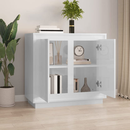 Credenza Bianco Lucido 80x34x75 cm in Legno Multistrato