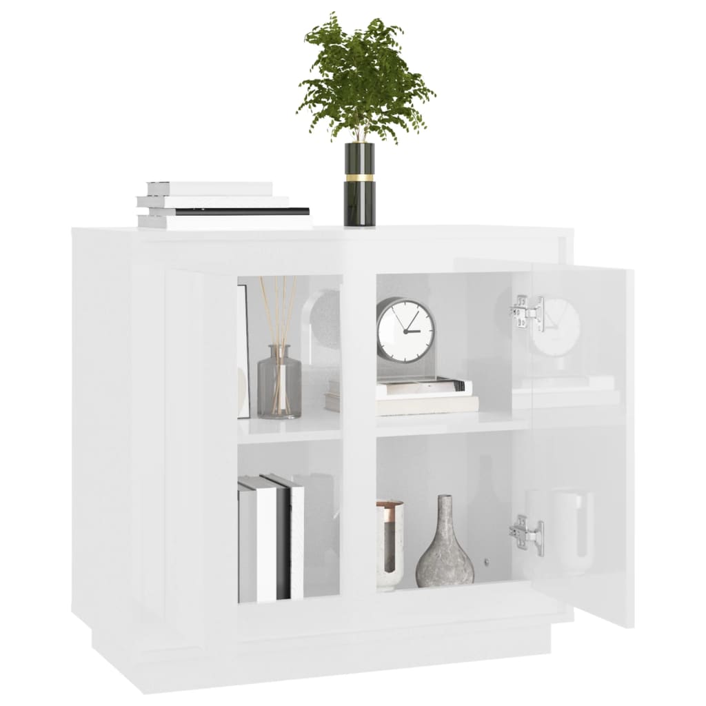 Credenza Bianco Lucido 80x34x75 cm in Legno Multistrato
