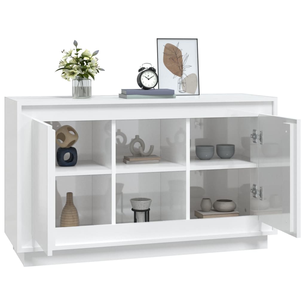 Credenza Bianco Lucido 102x35x60 cm in Legno Multistrato