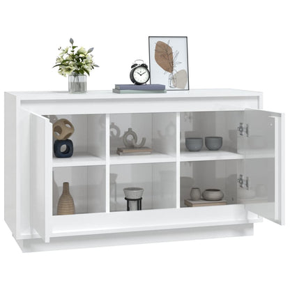 Credenza Bianco Lucido 102x35x60 cm in Legno Multistrato