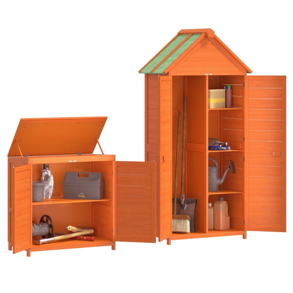 Set Rimessa Attrezzi Giardino 2pz Marrone Legno Massello Pino