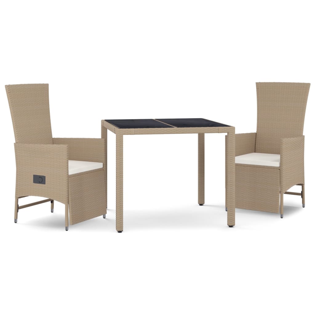 Set da Pranzo da Giardino 3 pz con Cuscini Beige in Polyrattan