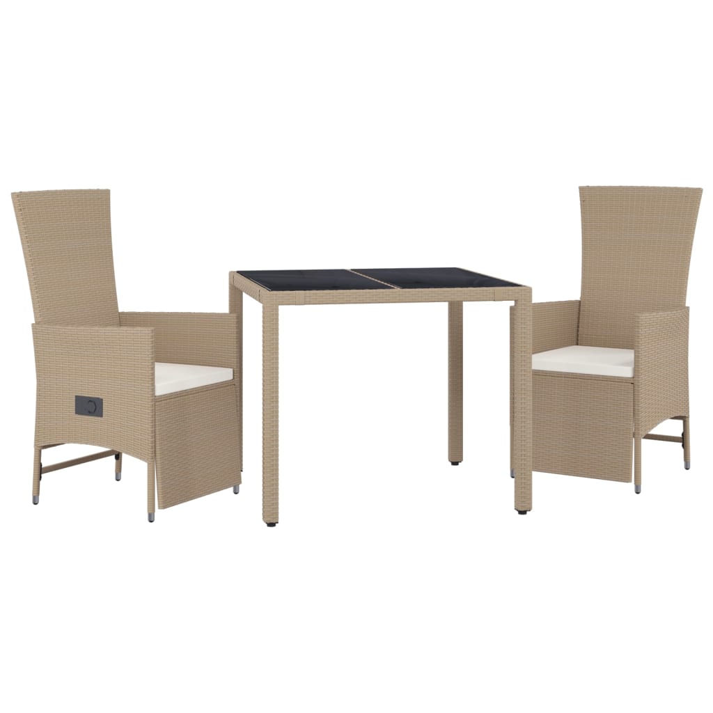 Set da Pranzo da Giardino 3 pz con Cuscini Beige in Polyrattan