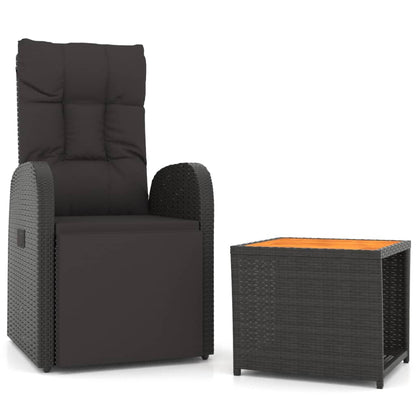 Set Mobili Giardino 2pz Nero Polyrattan e Legno Massello Acacia