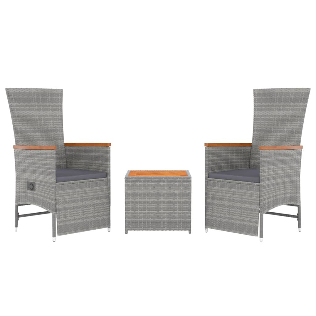 Set Mobili Giardino 3pz Grigio Polyrattan Legno Massello Acacia