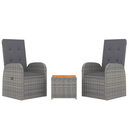 Set Mobili Giardino 3pz Grigio Polyrattan Legno Massello Acacia