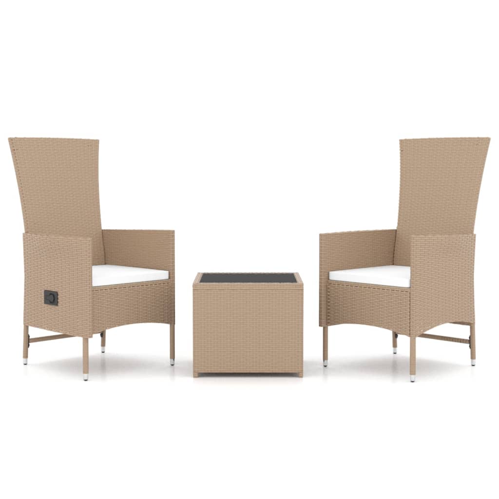 Set Mobili da Giardino 3 pz Beige Polyrattan e Acciaio