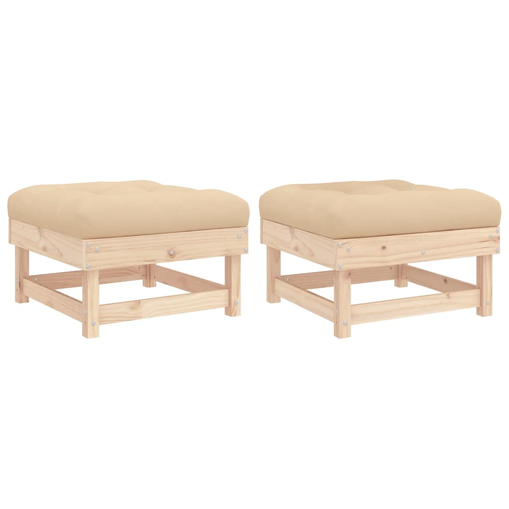 Poggiapiedi da Giardino con Cuscini 2 pz Legno Massello di Pino