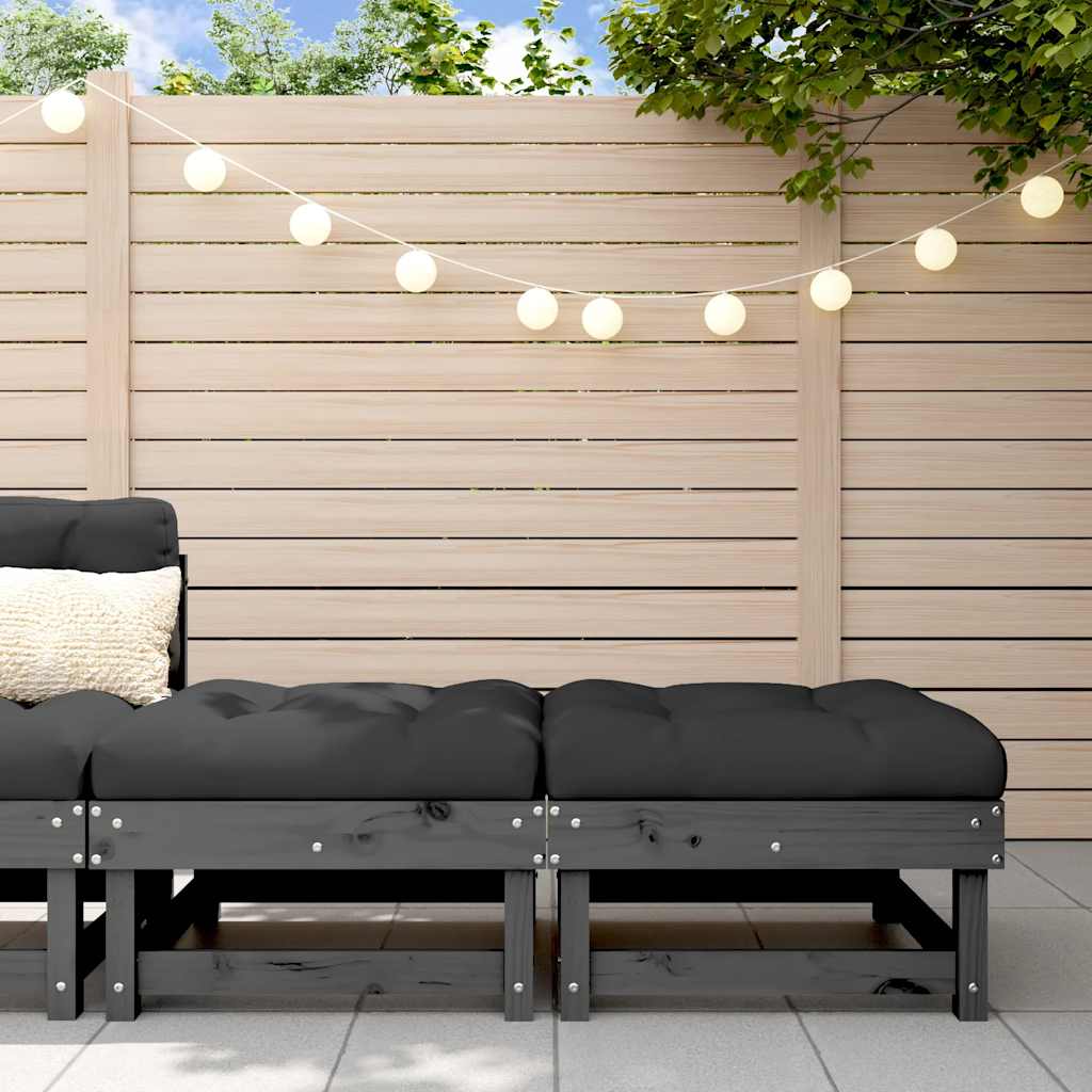 Poggiapiedi Giardino con Cuscini 2pz Legno Massello Pino Grigio