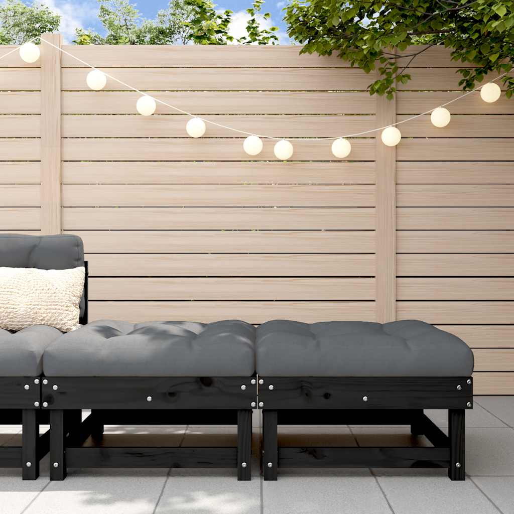 Poggiapiedi Giardino con Cuscini 2pz Legno Massello Pino Nero