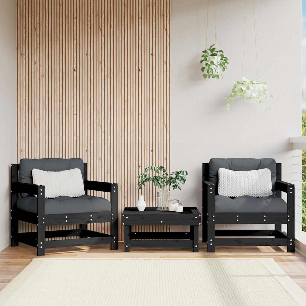 Sedie da Giardino con Cuscini 2pz Legno Massello di Pino Nero