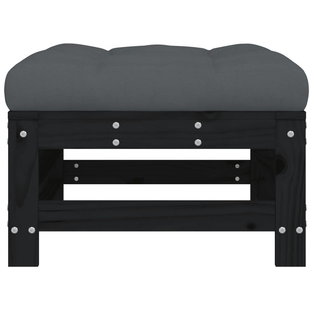 Poggiapiedi da Giardino con Cuscino Legno Massello di Pino Nero