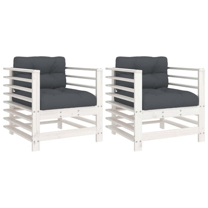 Sedie da Giardino con Cuscini 2pz Legno Massello di Pino Bianco