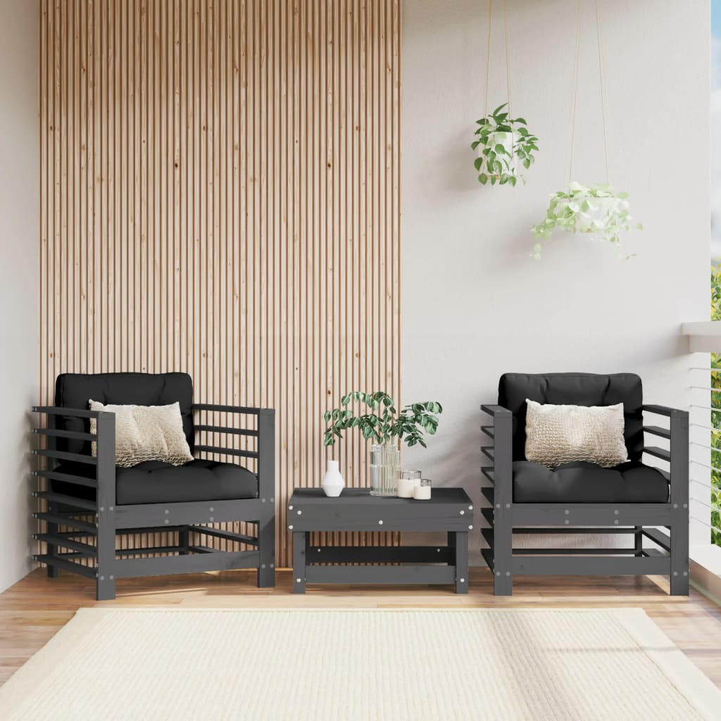 Sedie da Giardino con Cuscini 2pz Legno Massello di Pino Grigio