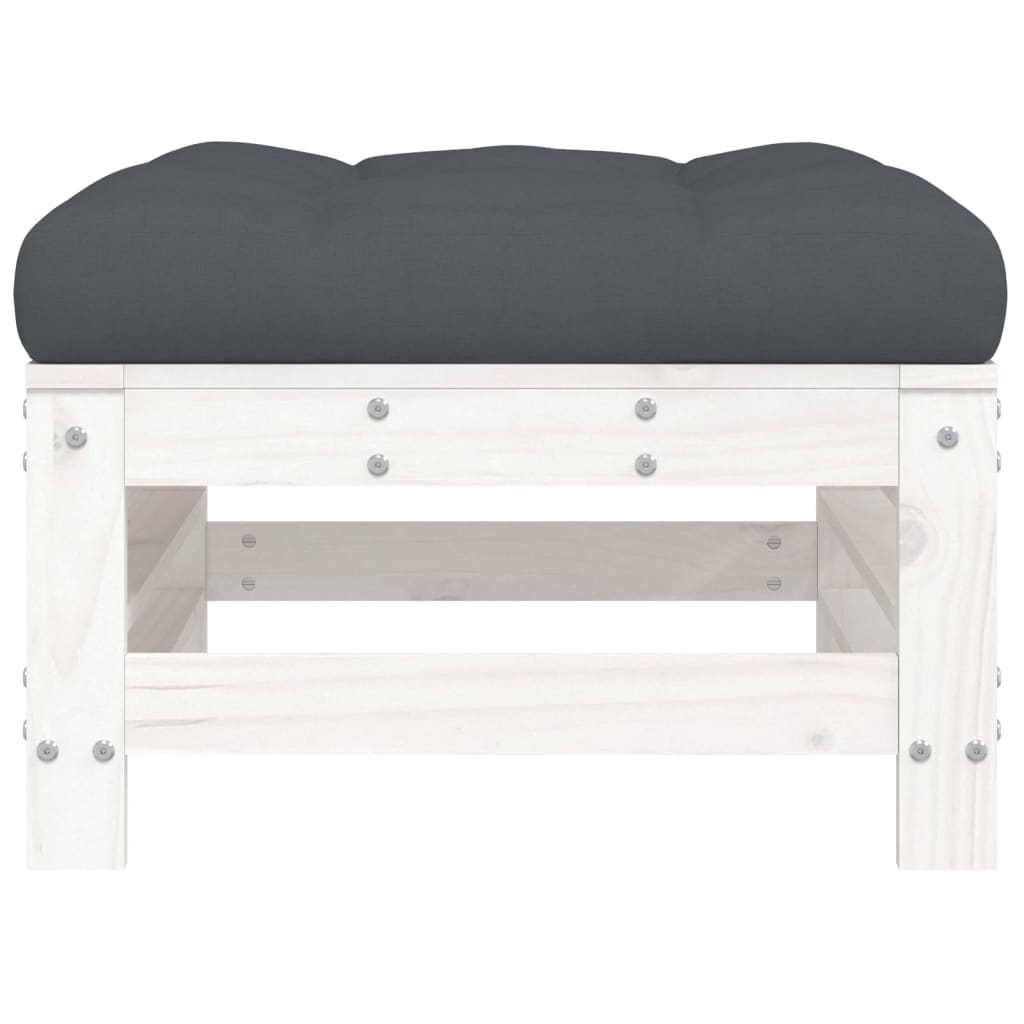 Poggiapiedi Giardino con Cuscini 2pz Legno Massello Pino Bianco