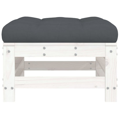 Poggiapiedi Giardino con Cuscini 2pz Legno Massello Pino Bianco