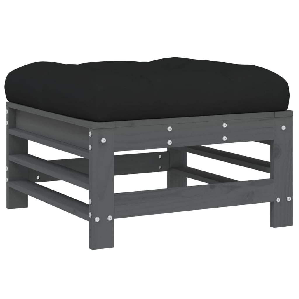 Poggiapiedi Giardino con Cuscini 2pz Legno Massello Pino Grigio