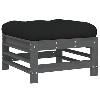 Poggiapiedi Giardino con Cuscini 2pz Legno Massello Pino Grigio