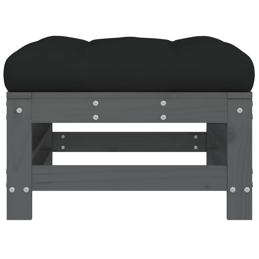 Poggiapiedi Giardino con Cuscini 2pz Legno Massello Pino Grigio