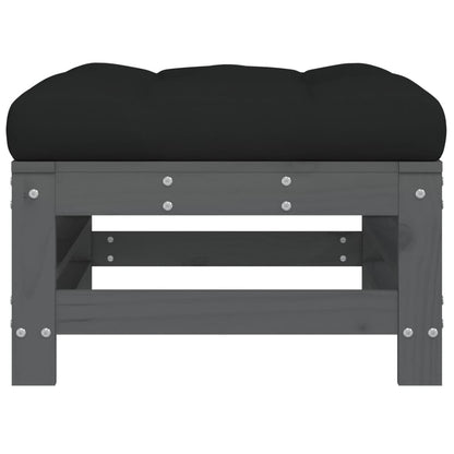 Poggiapiedi Giardino con Cuscini 2pz Legno Massello Pino Grigio