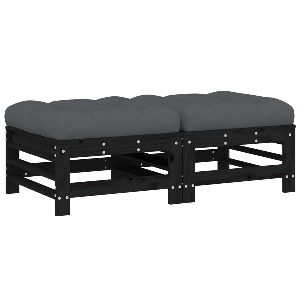 Poggiapiedi Giardino con Cuscini 2pz Legno Massello Pino Nero