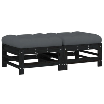 Poggiapiedi Giardino con Cuscini 2pz Legno Massello Pino Nero