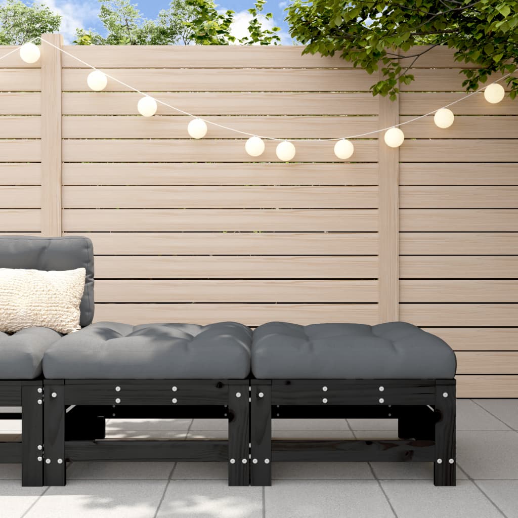 Poggiapiedi Giardino con Cuscini 2pz Legno Massello Pino Nero