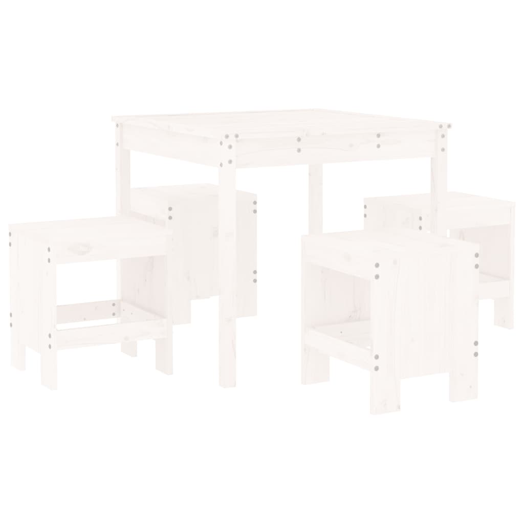 Set da Pranzo per Giardino 5pz Bianco in Legno Massello di Pino