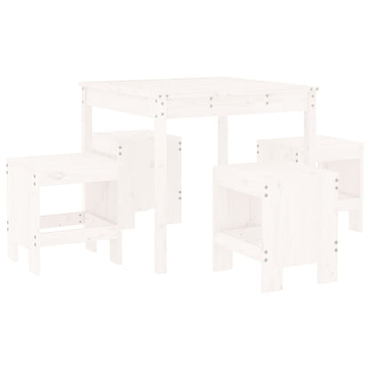 Set da Pranzo per Giardino 5pz Bianco in Legno Massello di Pino