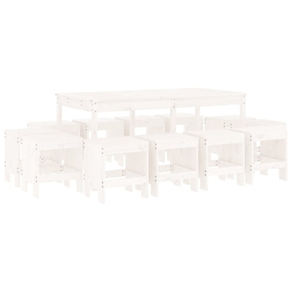 Set da Pranzo per Giardino 13pz Bianco Legno Massello di Pino