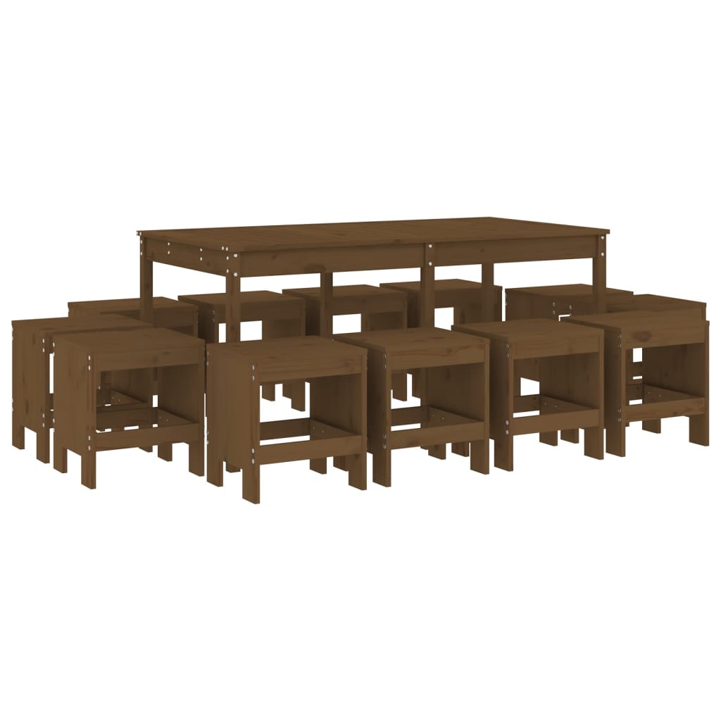 Set da Pranzo da Giardino 13 pz ambra in Legno Massello di Pino