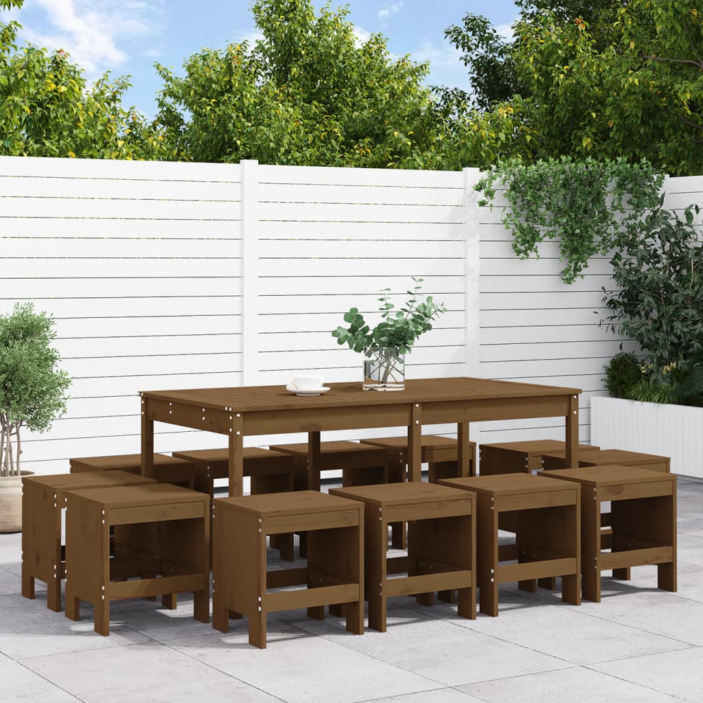 Set da Pranzo da Giardino 13 pz ambra in Legno Massello di Pino