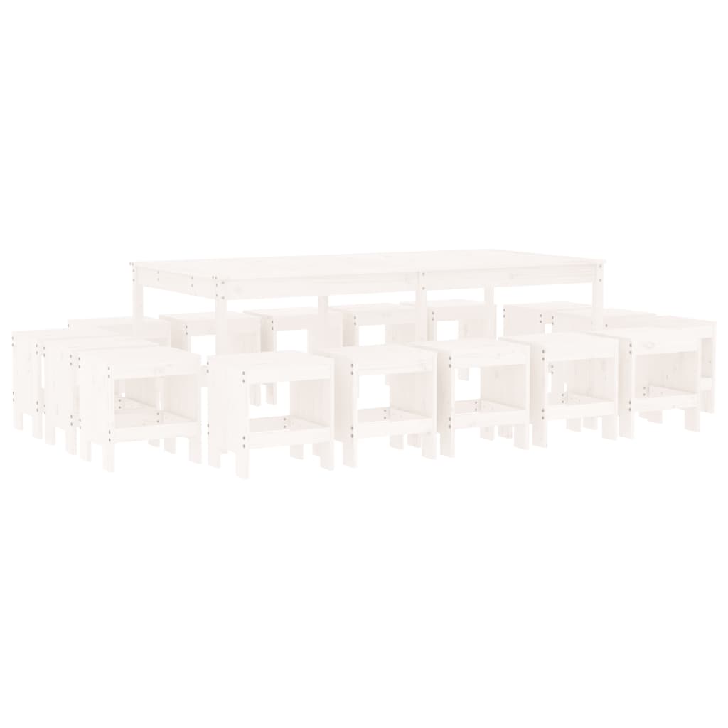 Set da Pranzo per Giardino 17pz Bianco Legno Massello di Pino