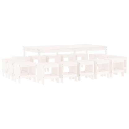 Set da Pranzo per Giardino 17pz Bianco Legno Massello di Pino