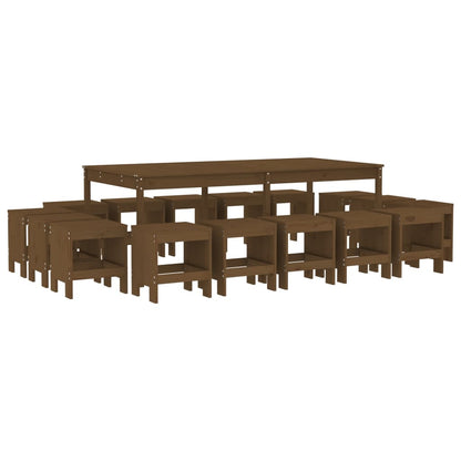 Set da Pranzo da Giardino 17 pz ambra in Legno Massello di Pino