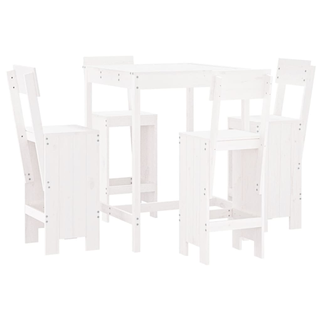 Set Bar da Giardino 5 pz Bianco in Legno Massello di Pino