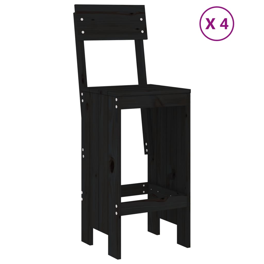 Set Bar da Giardino 5 pz Nero in Legno Massello di Pino